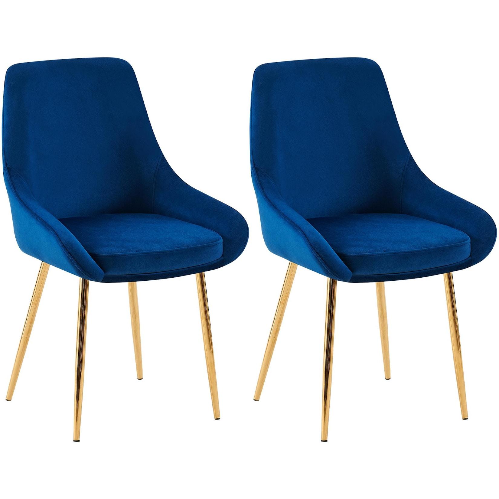CLP 2er Set Esszimmerstuhl Elmira Samt gold Farbe: dunkelblau, Material Gestell: Metall gold