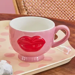 RICE Keramik Becher Lips, 250 ml Ø 9 cm, Höhe 8 cm, pink