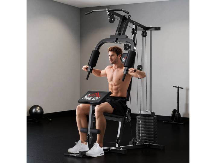 HOMCOM Station Musculation Multifonction 65kg Double Poulie Noir