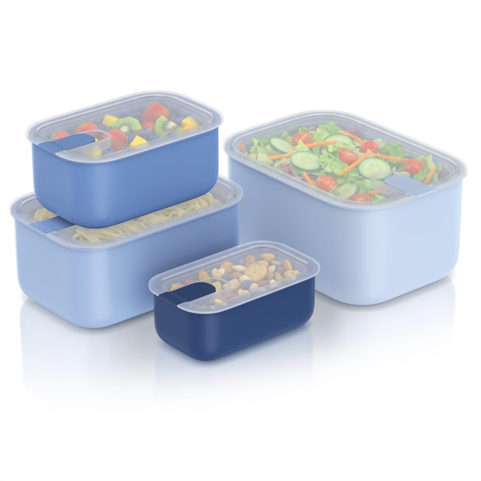 Arendo Frischhaltedose, mit Deckel 4er Set, Vorratsdosen, Lunchboxen, auslaufsicher, stapelbar, blau