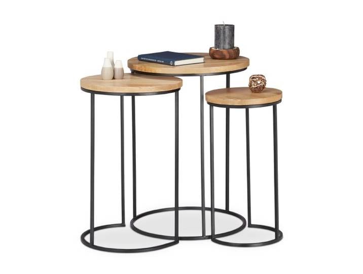 Relaxdays Beistelltisch 3er Set Mangoholz