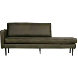 Daybed Rodeo Lederoptik, modernes Design mit Armlehne links, grün Army, nachhaltige Materialwahl