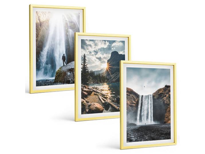 BILDER SET 3er Set - 40x60 cm Goldrahmen - Wasserfälle, Berge, Landschaften, Natur