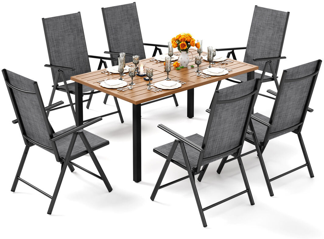 Blue Elephant Rectangular 7 - Piece 6 - Person 152.4 Cm L Outdoor Table Set Grey 6