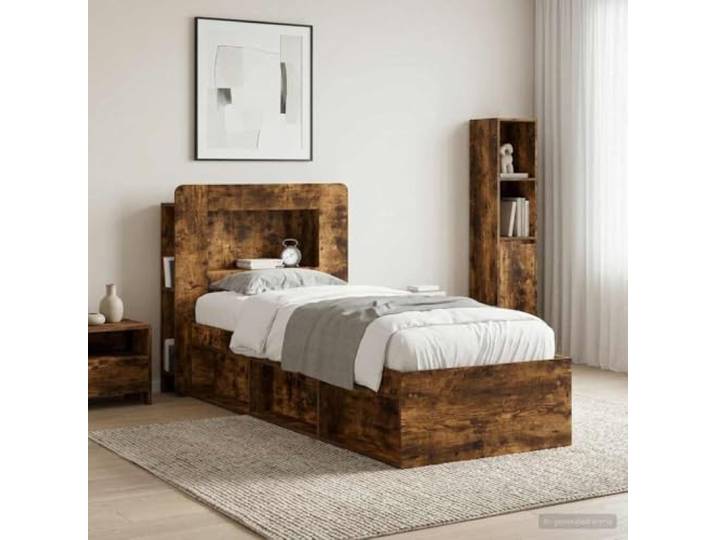 RJPLMFV Kopfteil für Betten, rauchige Eiche, Holz Integrierte Aufbewahrung, Regale, modernes Design, Wandbefestigung inklusive