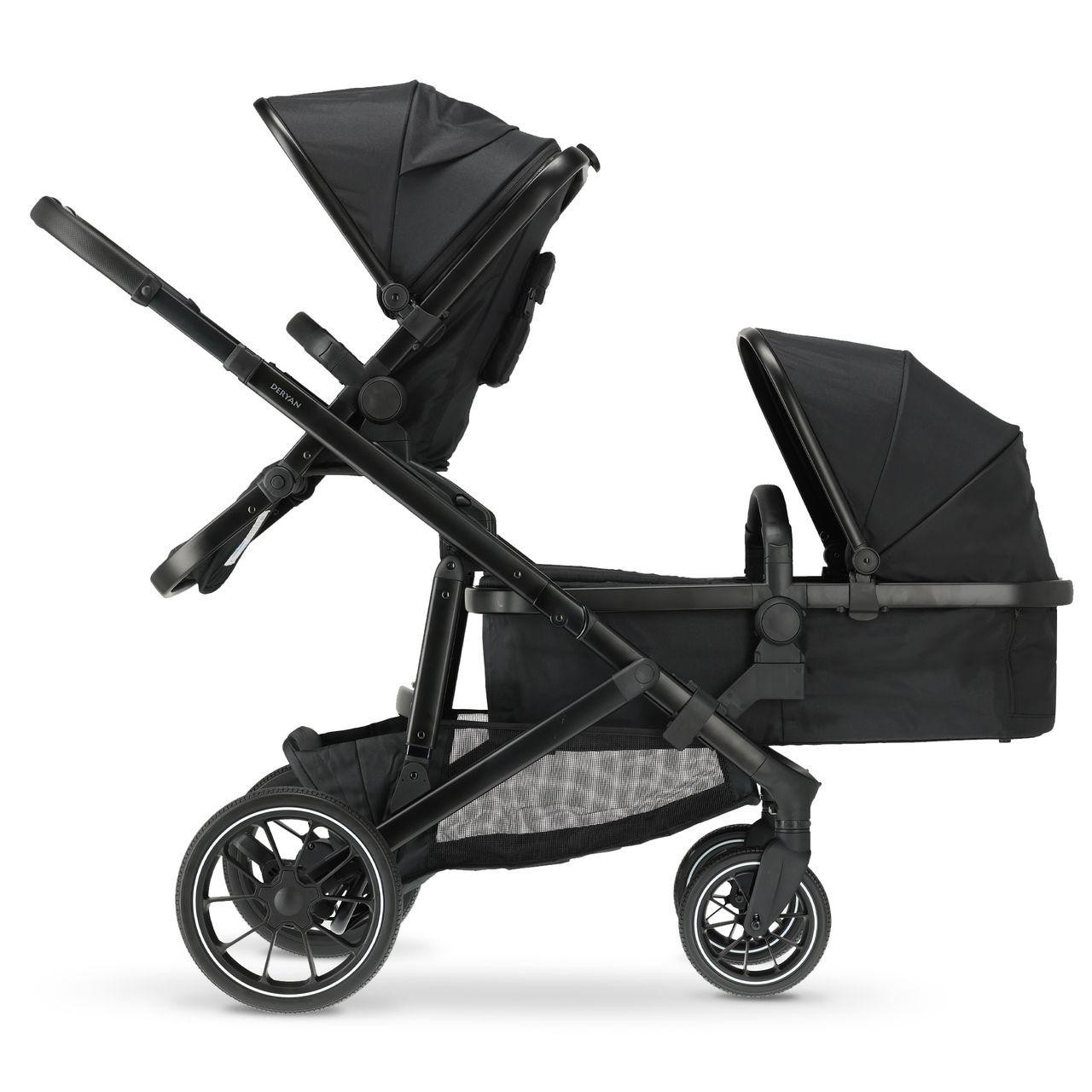 Deryan Evy V2 Duo Kinderwagen - Uitbreidbaar met reiswieg - Zwart