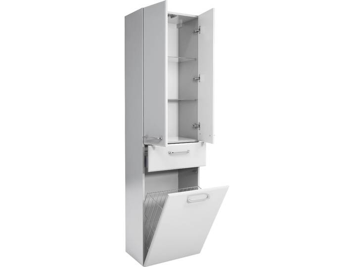Hochschrank SAPHIR Quickset Badschrank 50 cm breit, 2 Türen, 1 Schublade, 1 Wäschekippe , weiss (weiß glanz, weiß hochglanz), B:50cm H:185,5cm T:33cm, Holzwerkstoff, Schränke, Hochschrank, Badezimmer-Hochschrank inkl. Türdämpfer, Griffe in Chrom glänzend