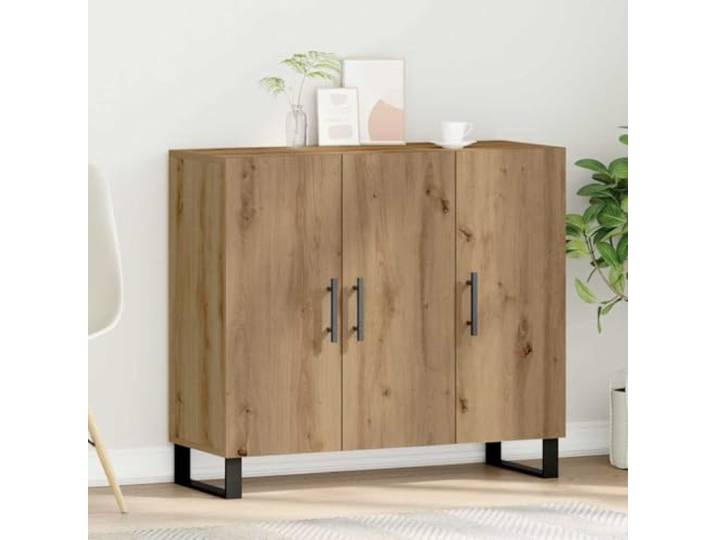 Owoxanthellate Sideboard Artisan-Eiche 90x34x80 cm Holzwerkstoff mit 3 Türen rustikaler Kommodenschrank für Esszimmer Wohnzimmer oder Flur