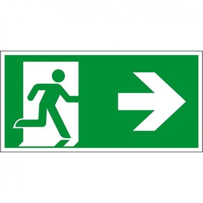 Schild I Rettungszeichen Rettungsweg rechts, Pfeil, Aluminium, 300x150mm, ASR A1.3, DIN EN ISO 7010 E002