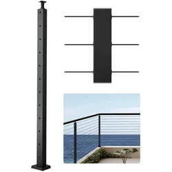 VEVOR Kabelgeländerpfosten, 106,7x3x5 cm Stahl-Eckgeländerpfosten, mit L-förmigen vorgebohrten Löchern, SUS304 Edelstahl-Geländerpfosten, 1er-Set, Schwarz, 1JZLGZXHS10607YXO001V0