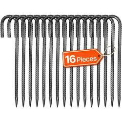 VEVOR Bodenanker, 304,8 mm, J-Typ mit 10 mm Durchmesser, verzinkte Zeltheringe, Erdanker, Erdnägel, Heringe, für Zelten, Vordächern, Camping, Trampolin, Blumenständer (16er-Pack)