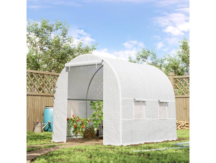Outsunny Serre Tunnel 5m² Châssis Renforcé Fenêtres Blanc
