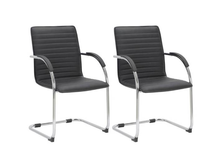 Set de 2 chaises visiteurs accoudoirs en PVC noir pietement luge en metal chrome 10_0003122
