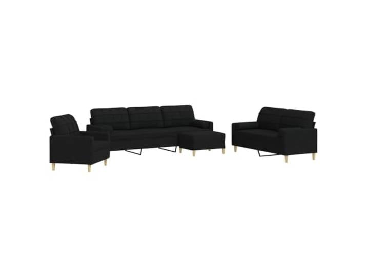 Todiikf 4-TLG Sofagarnitur mit Sessel & Hocker Schwarz Polstersofa Komplette Couchgarnitur mit dick gepolsterten Sitzen und Hocker für Ihr Wohnzimmer inklusive vier Zylinderkissen.