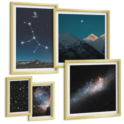 BILDER SET 5er Set - 50x50 cm & 20x30 cm & 40x60 cm Goldrahmen - Jungfrau-Galaxie-Universum