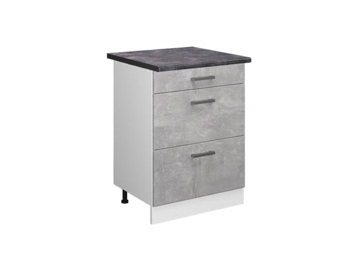 Vicco Küchenunterschrank R-Line, Beton, 60 cm 3 Schubladen · Arbeitsplatte Anthrazit · Höhenverst. Füße · Leichter Zugriff · Frei kombinierbar