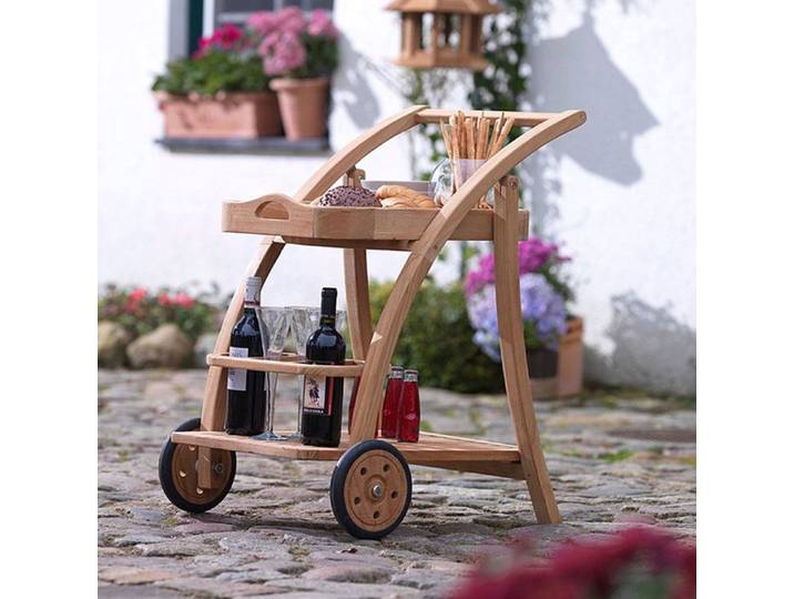 Desserte à roulettes de jardin en teck naturel
