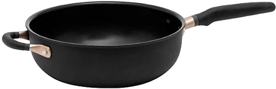 Meyer Accent induction Hob Pan 26cm/4.3 Litres Saute Pan - Stackable Chefs Pan, Anti Spill Shape, Black, Aluminium & Non Stick