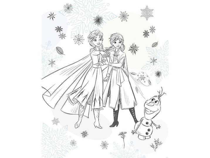 Disney Fototapete Frozen Sketch Sisters, Weiß, Schwarz, Hellblau, Cartoon, 200x250 cm, Tapeten & Wandverkleidungen, Fototapeten