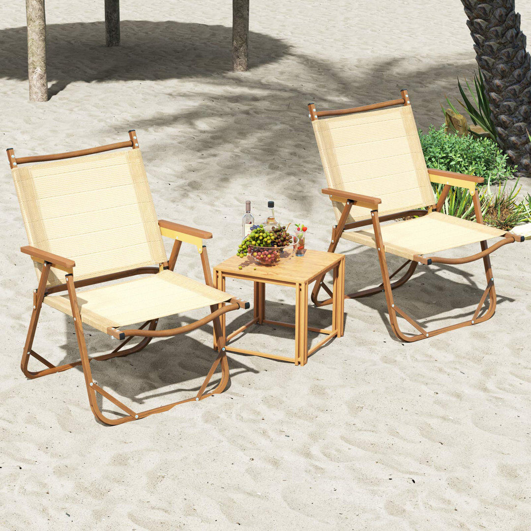 Rebrilliant Folding Camp Chairs Set of 2 Outdoor Lightweight Beach Chairs-Beige Beige 78cm H X 64cm W X 53cm D