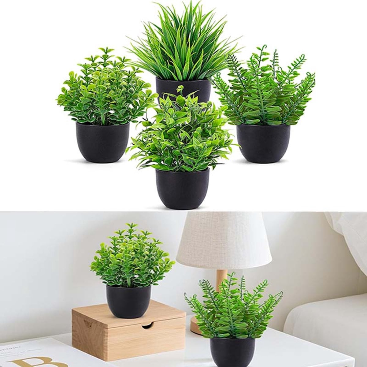 Mrilary Set van 4 Mini Kunstplanten in Pot - Realistische Groene Planten voor Binnen en Buiten