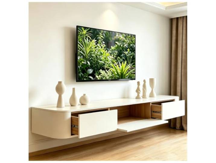 KSYGINXD 160cm TV Schrank, TV Lowboard Mit 2 Schubladen, 1 Klappe,TV Board Hängend, Fernsehschrank Für Das Wohnzimmer, Massivholz, Komplett Montiert