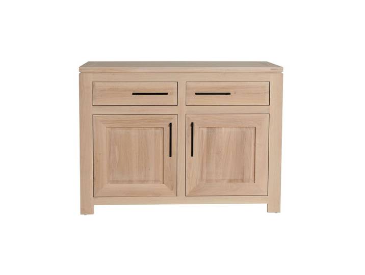 Buffet bas parisien moderne en chêne blanchi 2 portes 2 tiroirs