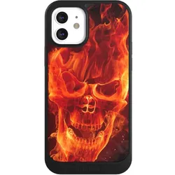 Nivocase Hülle für Apple iPhone 12 Handyhülle NIVOcore Case Schwarz Feuer Schädel Totenkopf (Apple iPhone 12), Smartphone Hülle, Schwarz