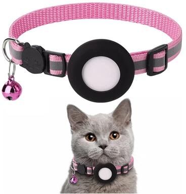 Multicon Wholesale Hub Adjustable Cat Collar With Bell, Apple AirTag Silicone Case, Reflective Anti Lost Cover For Small Dogs And Cats pink