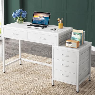 1Easylife Reversible Computer Desk with 5 Drawers, Home Office Desk with File Cabinet Drawer Printer Stand