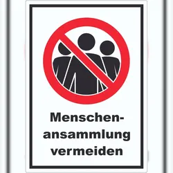 HB-Druck Menschenansammlung vermeiden Symbol und Text Aufkleber A6 (105x148mm)