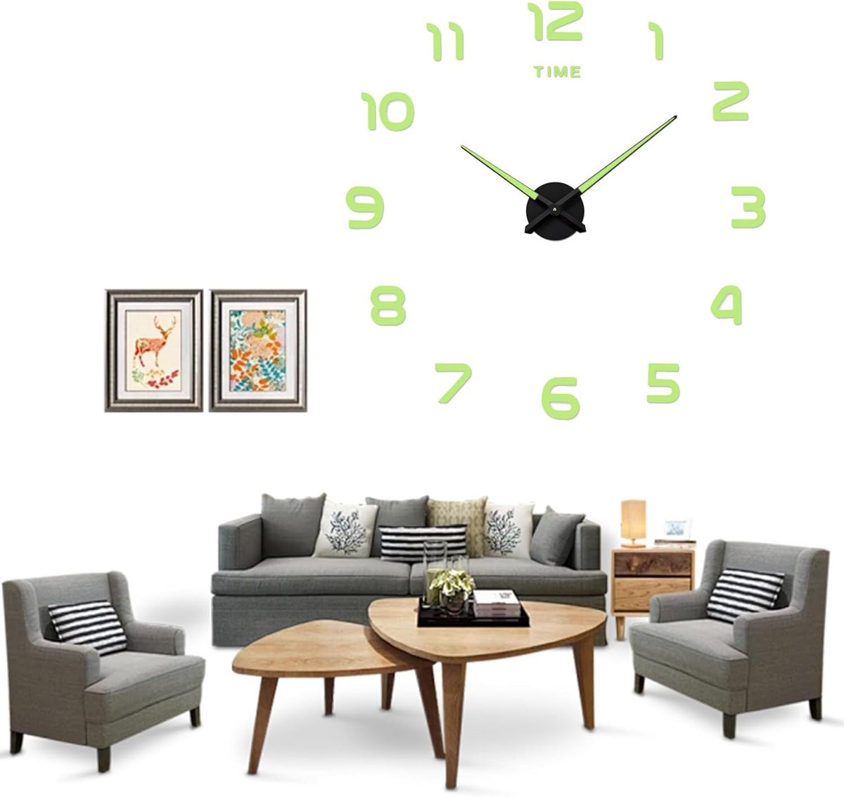 SnelShoppen Moderne DIY Wandklok - Geluidloos, 3D Sticker Decoratie met Luminous Effect