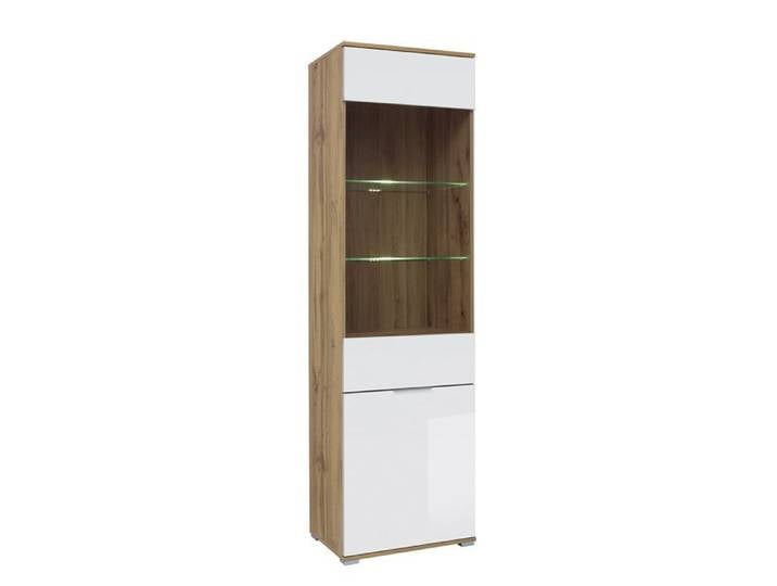 Vitrine 2 portes Petits-meubles - Selma - 56 x 41 x 195cm - Blanc et bois