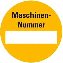 Aufkleber I Plakette Maschinen-Nummer, gelb/schwarz, Dokumentenfolie, selbstklebend, Ø 30mm, 18/Bogen