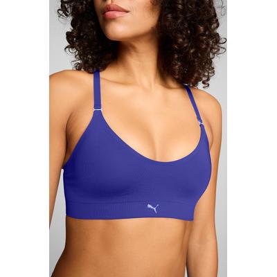 Sport-Bustier PUMA "PUMA WOMEN 3D KNIT SPORT TRIANGLE TOP 1P", Damen, Gr. L, N-Gr, blau, Feinstrick, Obermaterial: 89% Polyamid, 11% Elasthan, BHs, wendbare und verstellbare Träger für einen personalisierten Look