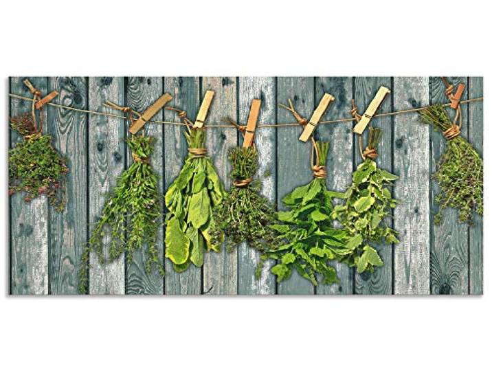 ARTland Spritzschutz Küchenrückwand aus Alu für Küche Herd Spüle 110x50 cm (BxH) mit Motiv Kräuter Pflanzen Gewürze Holzoptik Landhaus Shabby T5XN