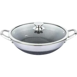 Cheffinger Wok 36 cm Wabenbeschichtung Deckel kratzfest, Pfanne + Kochtopf, Silber, Grau