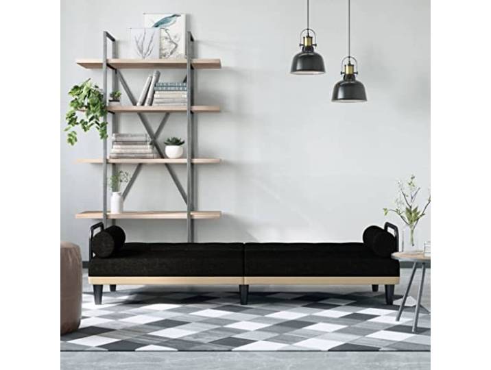 KTHLBRH Schwarzes Schlafsofa aus Stoff mit Armlehnen Verstellbare Rückenlehne, 2 Kissen inklusive, Gestell aus Sperrholz, Kapazität 110 kg