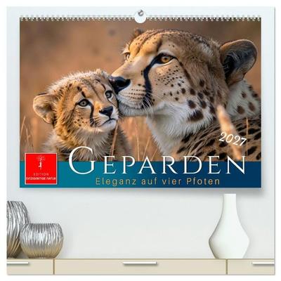 Geparden - Eleganz auf vier Pfoten (hochwertiger Premium Wandkalender 2027 DIN A2 quer), Kunstdruck in Hochglanz