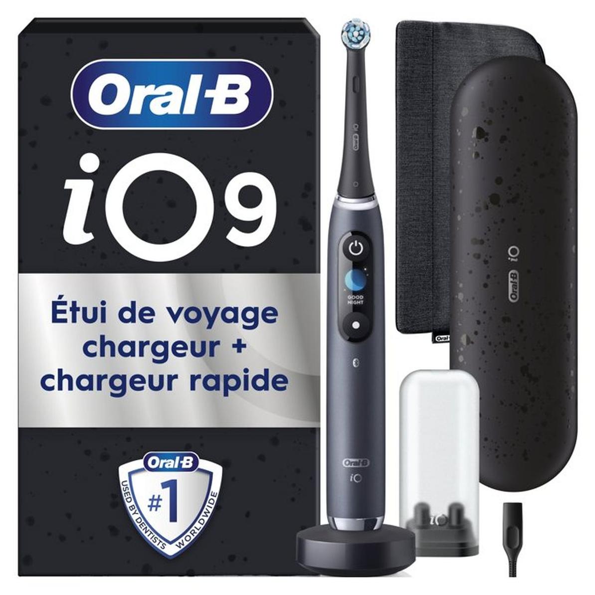 ORAL-B iO9 Noir Onyx Elektrische Zahnbürste Akku mit Smart Adapt, 7 Putzmodi & 2 Bürstenköpfen