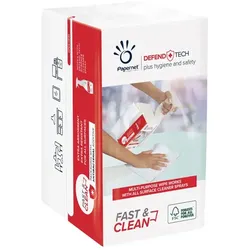 Fast & Clean Einwegtücher DEFEND TECH Papernet Einwegtuch 100 Tücher pro Pack, mit Klebefläche zur Flaschenbefestigung