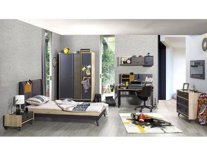 JVmoebel Jugendzimmer-Set Jugendzimmer Set Bett Kleiderschrank Kommode Schreibtisch Grau, (Jugendzimmer-Set, 6-tlg., 6-tlg)