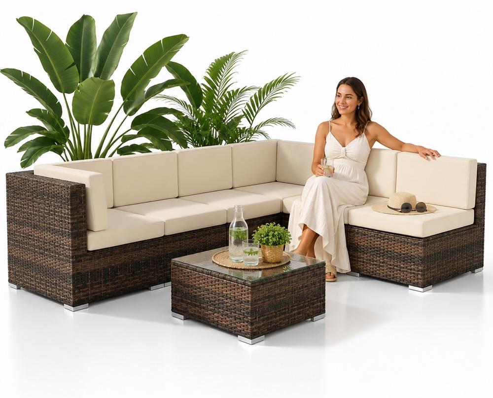 Mucola Lounge Set Polyrattan Gartenmöbel Rattanmöbel Gartenset Sitzgruppe Sofa Essgruppe Sitzgarnitur Gartengarnitur - Braun