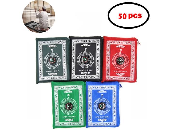 Tapis de prière musulman en polymère avec boussole, portable, étanche, poche de voyage, tapis arabes islamiques, 50 pièces
