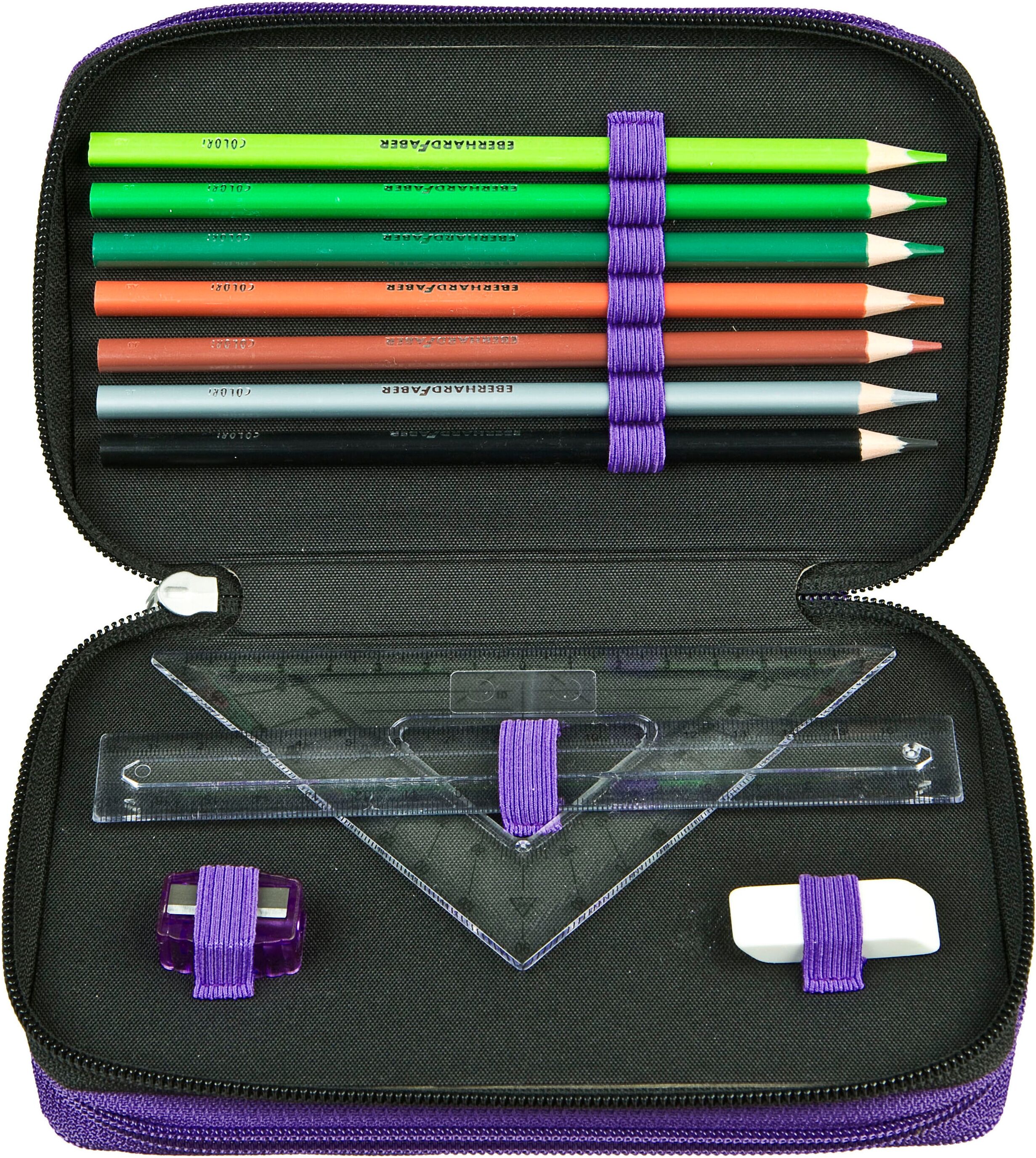 Federmäppchen SCOOLI "Tripledecker, Monster High", Kinder, lila (monster high), Polyester, Schreibgeräteetuis Federmäppchen, befüllt, inklusive Geodreieck
