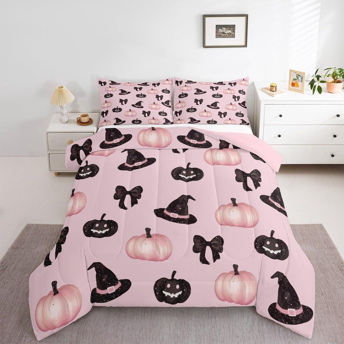 Roze Halloween Dekbedset van Zacht Microvezel met Dekbedovertrek en Kussensloop, 135x200 cm