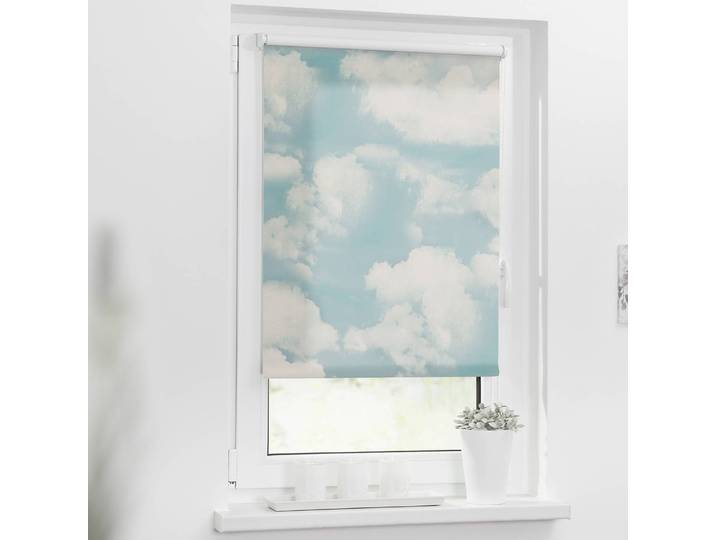 Klemmfix Verdunklungsrollo Wolken 70 x 150cm Blau