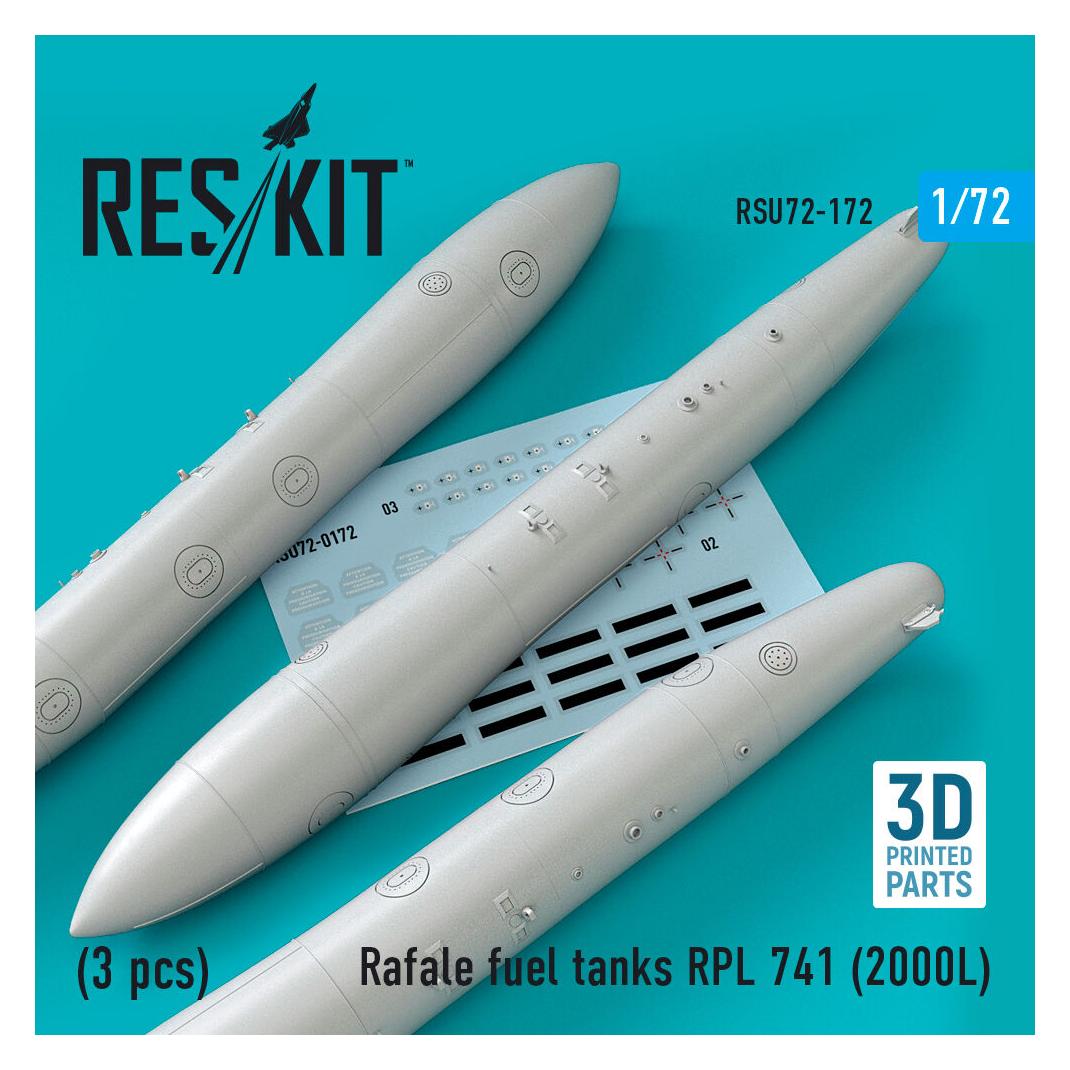 ResKit Rafale fuel tanks RPL 741 (2000L) (3 pcs) (3D Printed) (RSU72-0172)