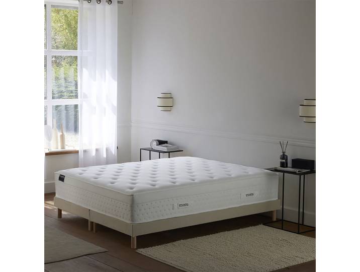 Matelas hybride hybride zoné mémoire de forme sommier beige 2x80x200