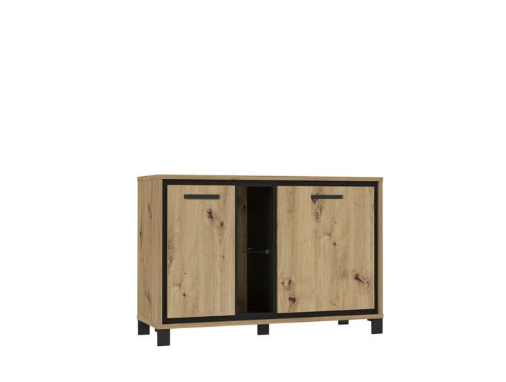 Livetastic Kommode, Schwarz, Eiche, Metall, Kunststoff, Glas, 3 Fächer, 120.4x81.3x41.5 cm, Beimöbel erhältlich, stehend, Wohnzimmer, Kommoden & Sideboards, Kommoden